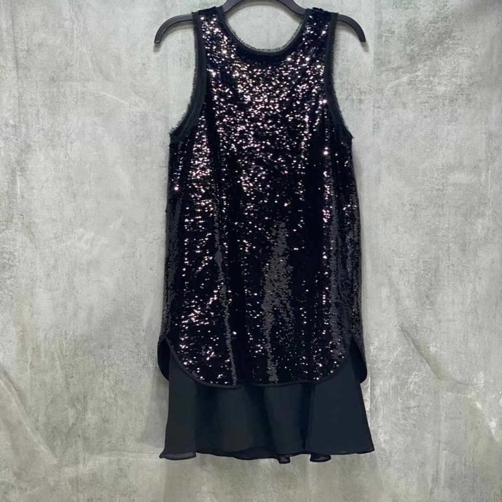 Emporio Armani Black Layered Sequin V-Neck Tank Mini Dress SZ 44 - Picture 2 of 8